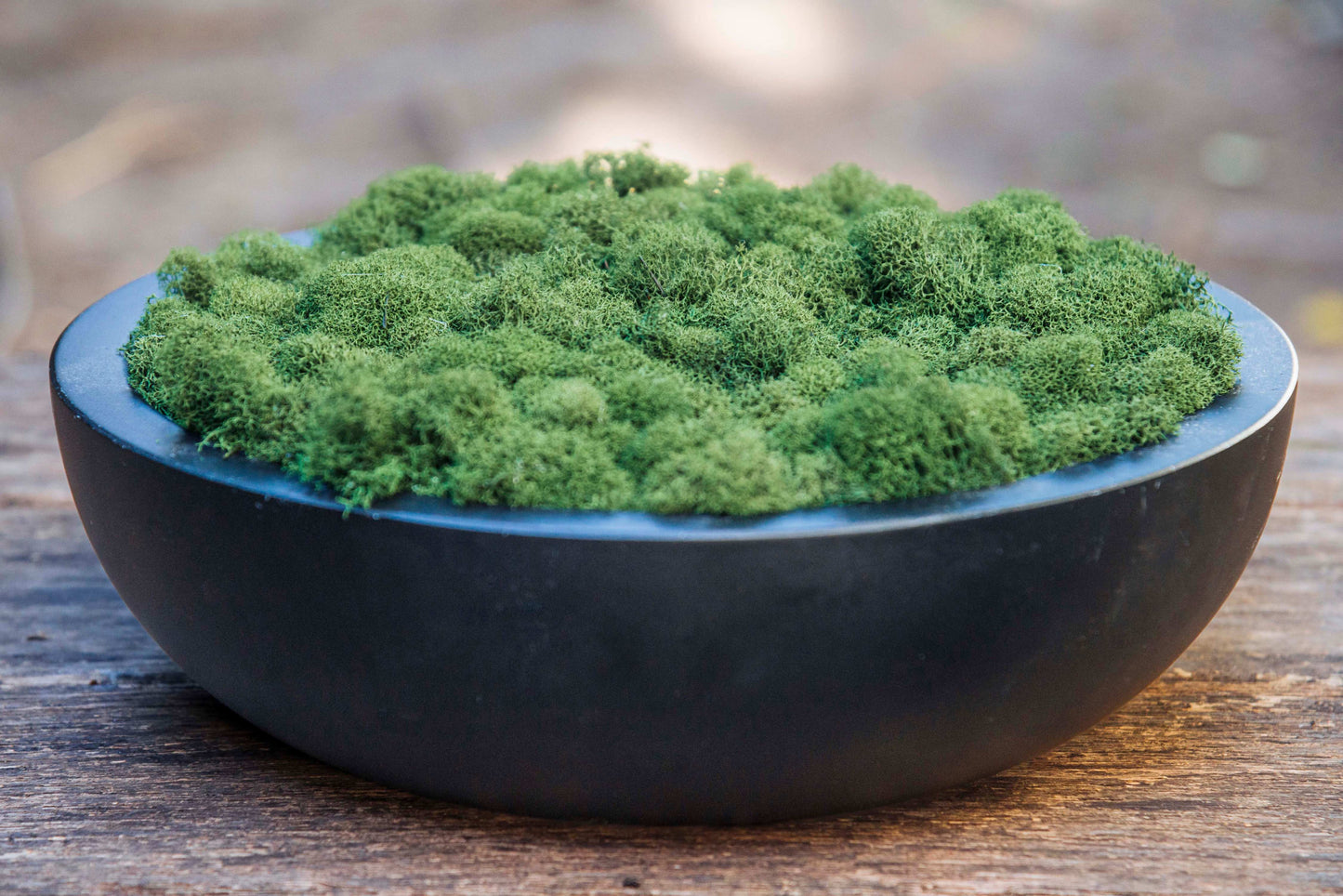 Black bowl moss centerpiece.